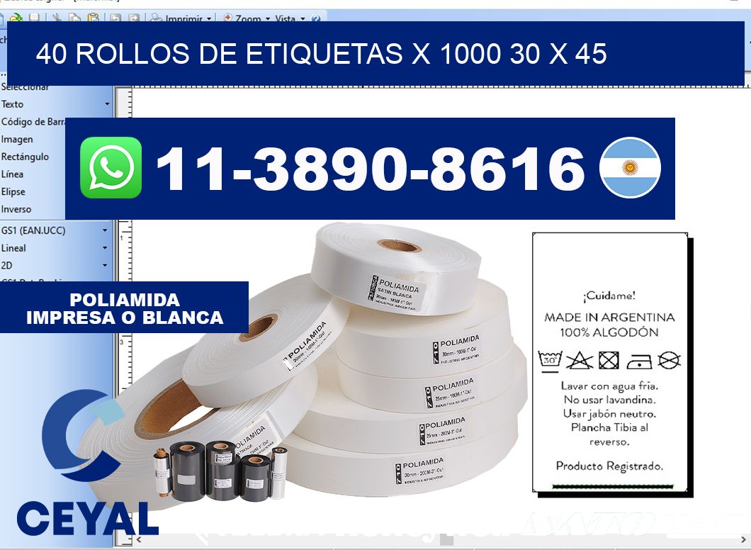 40 rollos de etiquetas x 1000 30 x 45