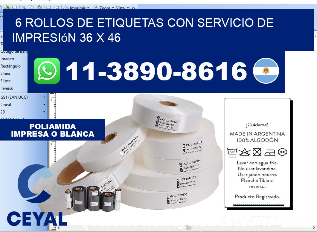 6 rollos de etiquetas con servicio de impresión 36 x 46