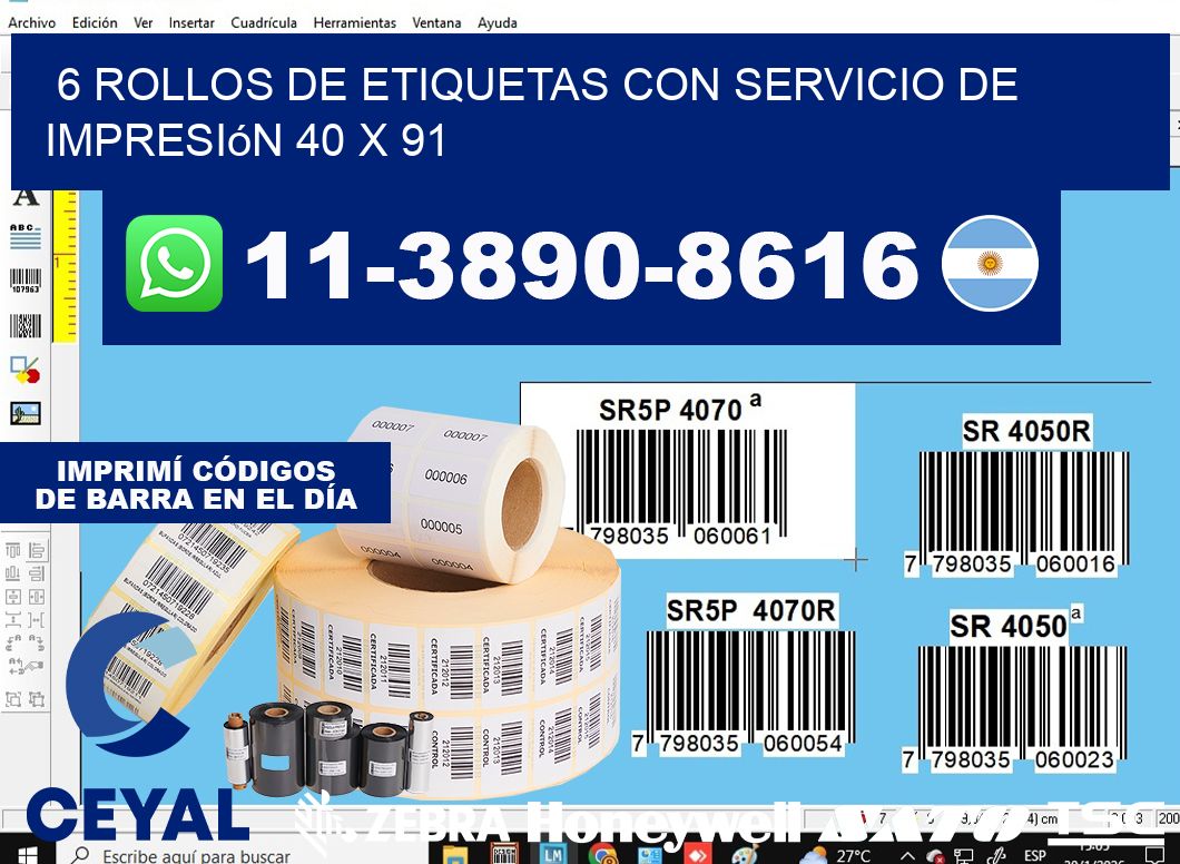 6 rollos de etiquetas con servicio de impresión 40 x 91
