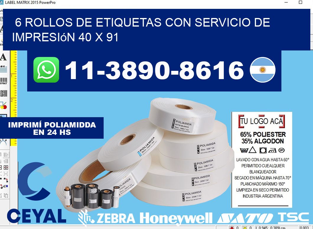 6 rollos de etiquetas con servicio de impresión 40 x 91