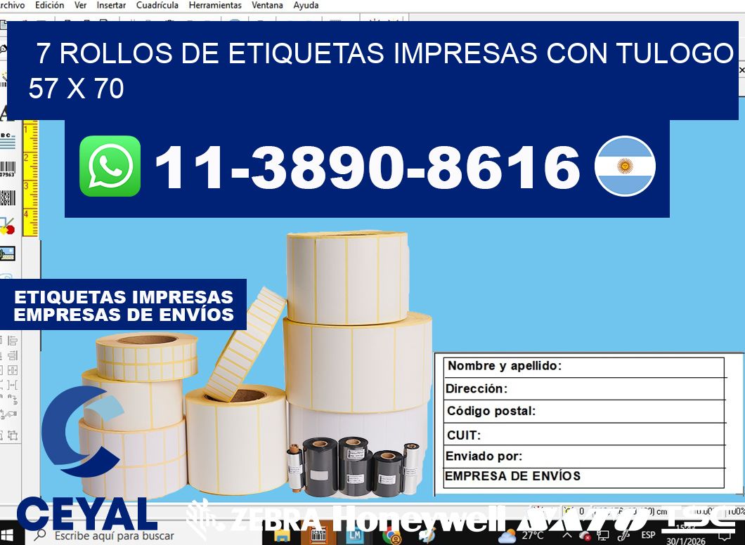 7 rollos de etiquetas impresas con tulogo 57 x 70