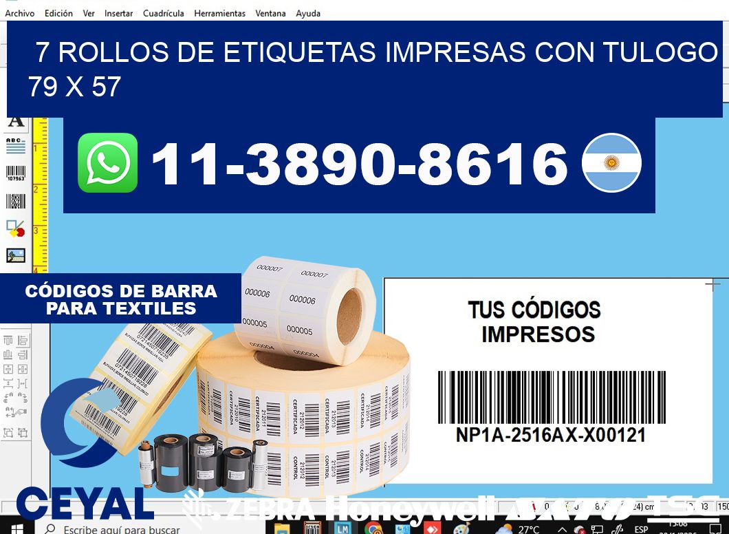 7 rollos de etiquetas impresas con tulogo 79 x 57