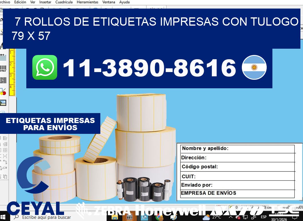 7 rollos de etiquetas impresas con tulogo 79 x 57