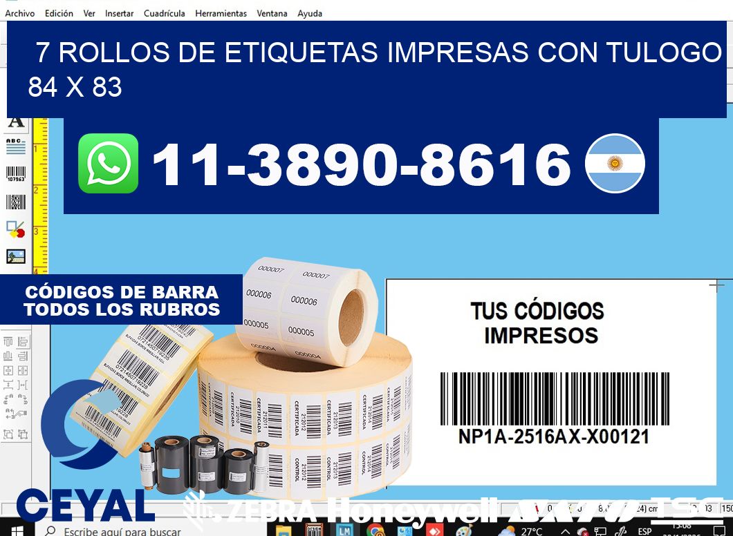 7 rollos de etiquetas impresas con tulogo 84 x 83