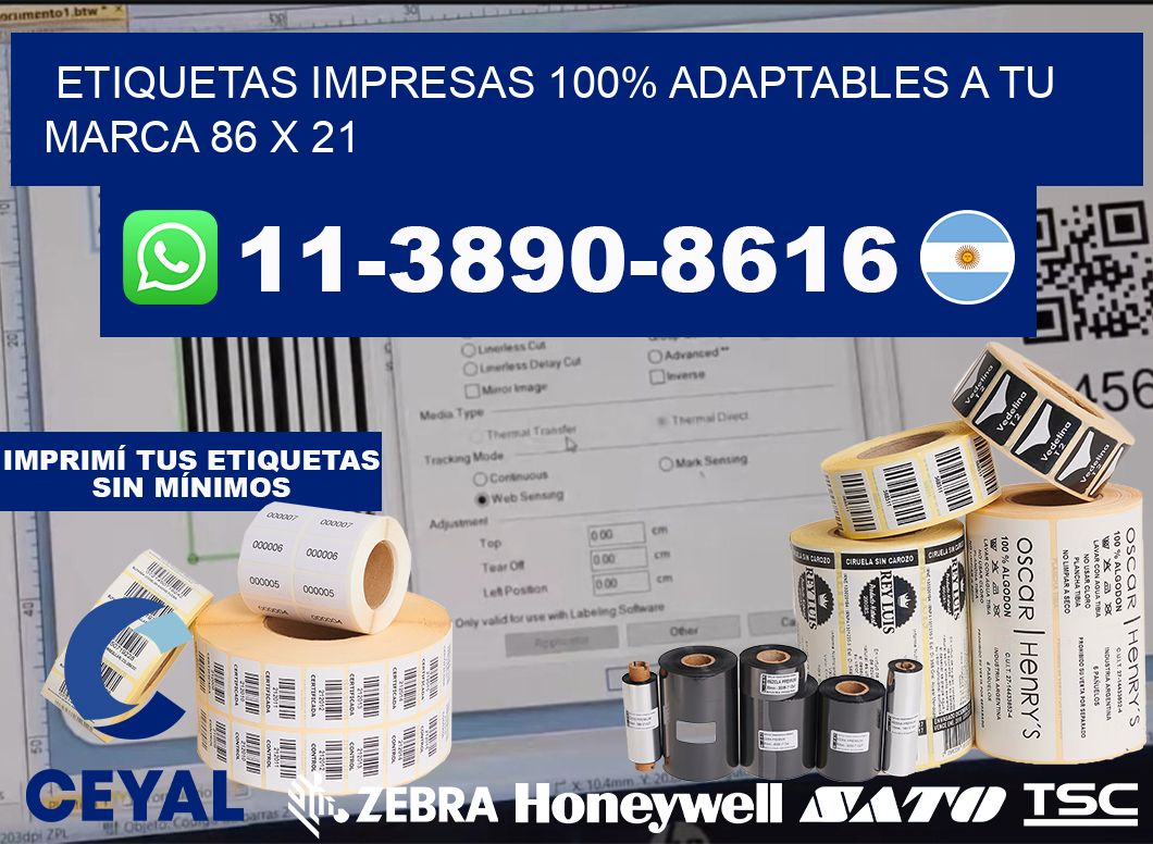 etiquetas impresas 100% adaptables a tu marca 86 x 21