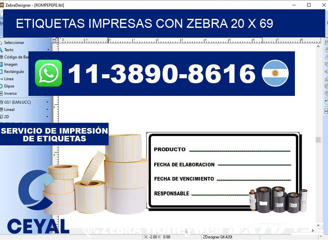 etiquetas impresas con zebra 20 x 69
