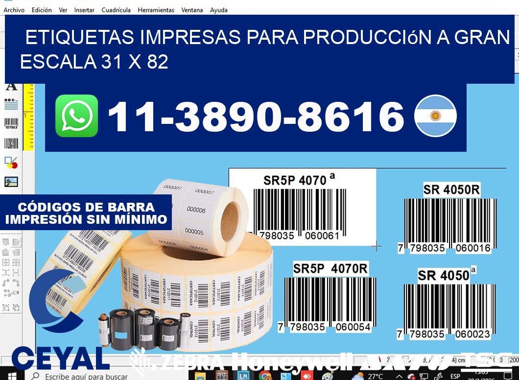 etiquetas impresas para producción a gran escala 31 x 82