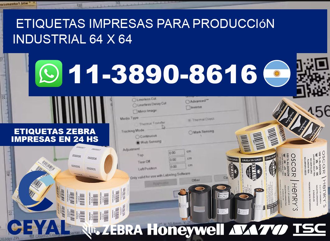 etiquetas impresas para producción industrial 64 x 64