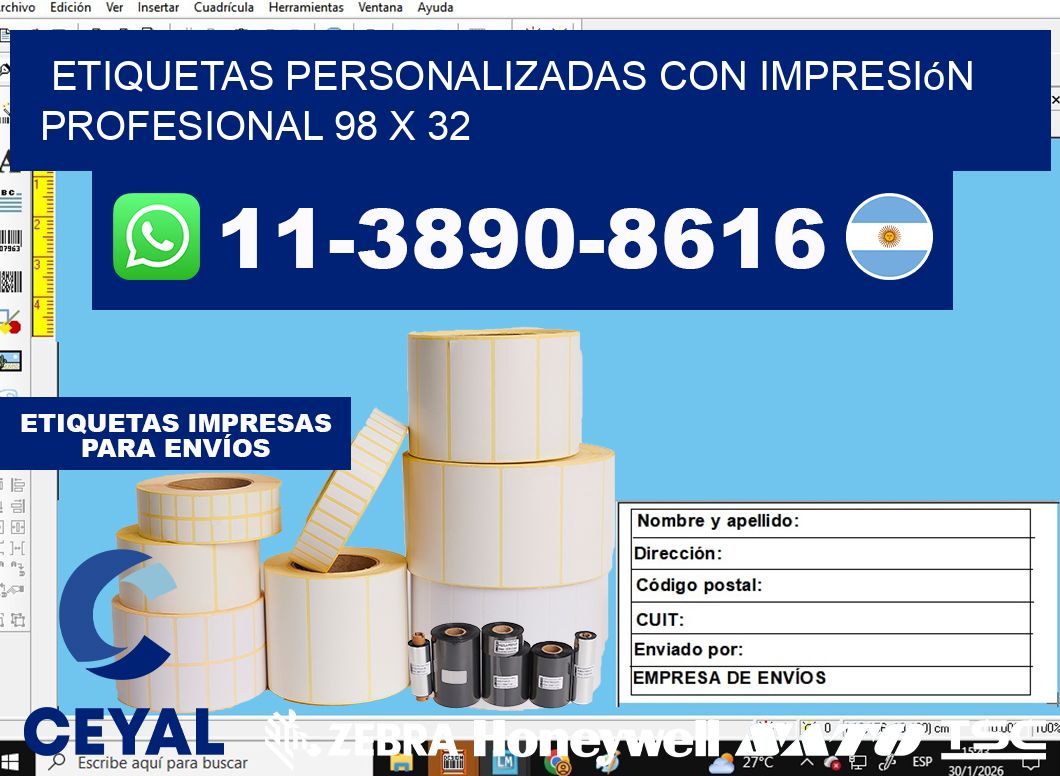 etiquetas personalizadas con impresión profesional 98 x 32