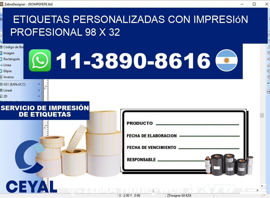 etiquetas personalizadas con impresión profesional 98 x 32