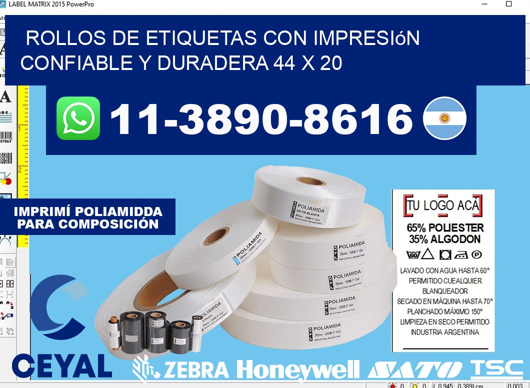 rollos de etiquetas con impresión confiable y duradera 44 x 20