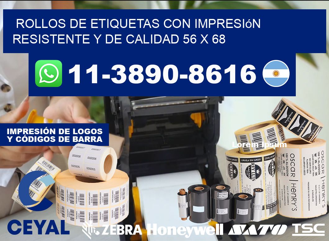 rollos de etiquetas con impresión resistente y de calidad 56 x 68