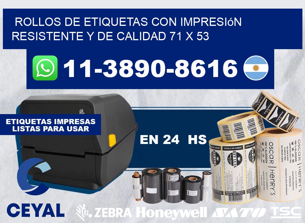 rollos de etiquetas con impresión resistente y de calidad 71 x 53