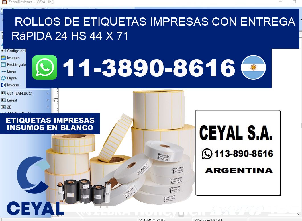 rollos de etiquetas impresas con entrega rápida 24 hs 44 x 71
