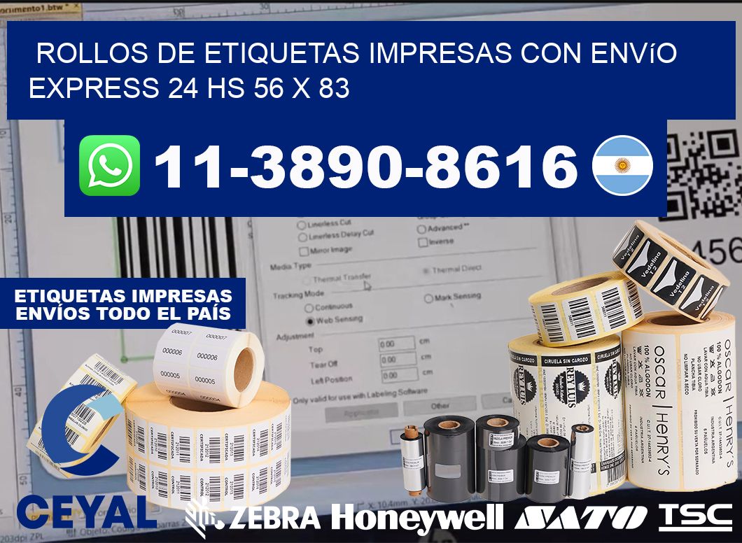 rollos de etiquetas impresas con envío express 24 hs 56 x 83