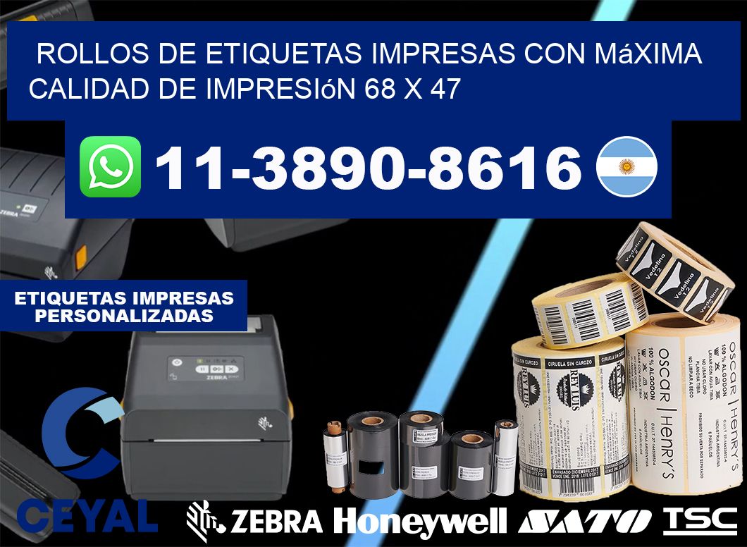 rollos de etiquetas impresas con máxima calidad de impresión 68 x 47