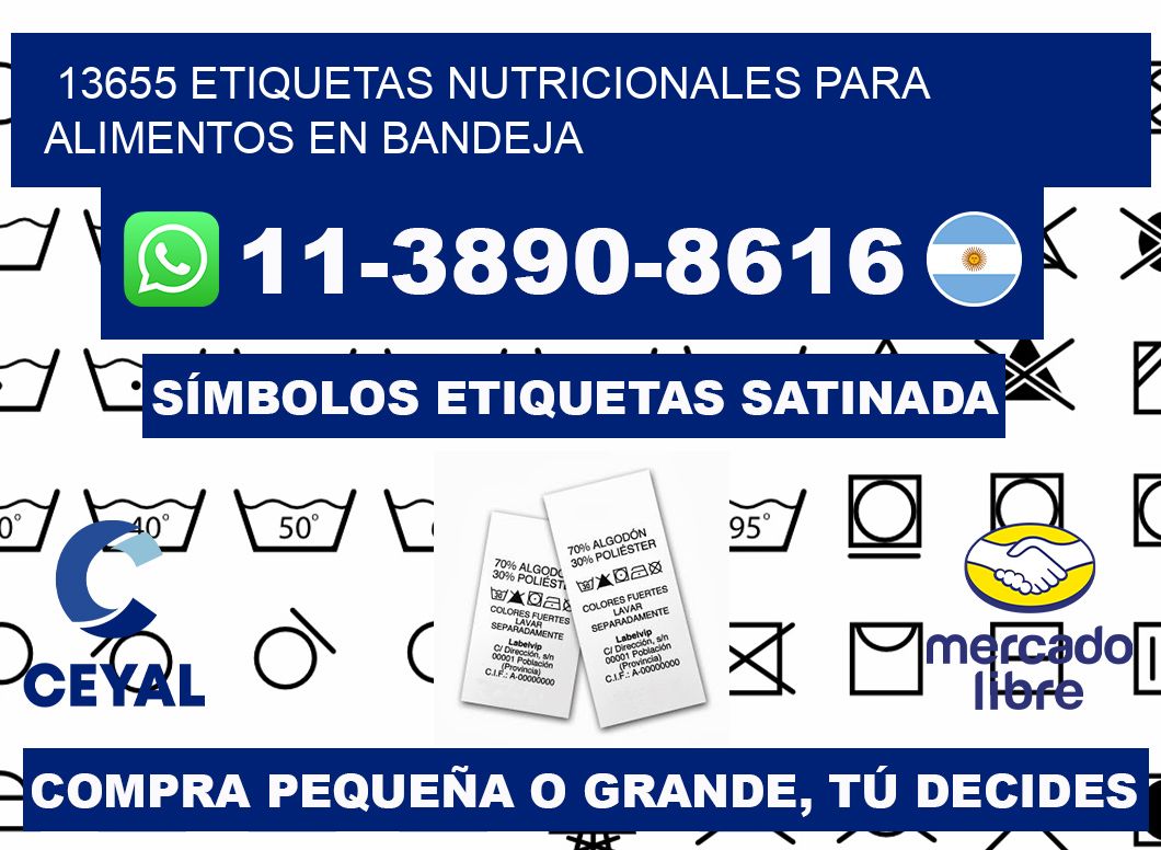 13655 etiquetas nutricionales para alimentos en bandeja