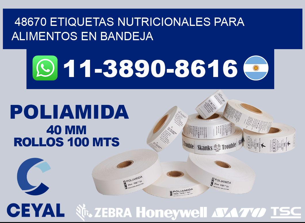 48670 etiquetas nutricionales para alimentos en bandeja
