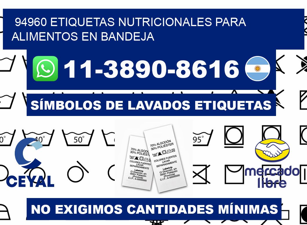 94960 etiquetas nutricionales para alimentos en bandeja