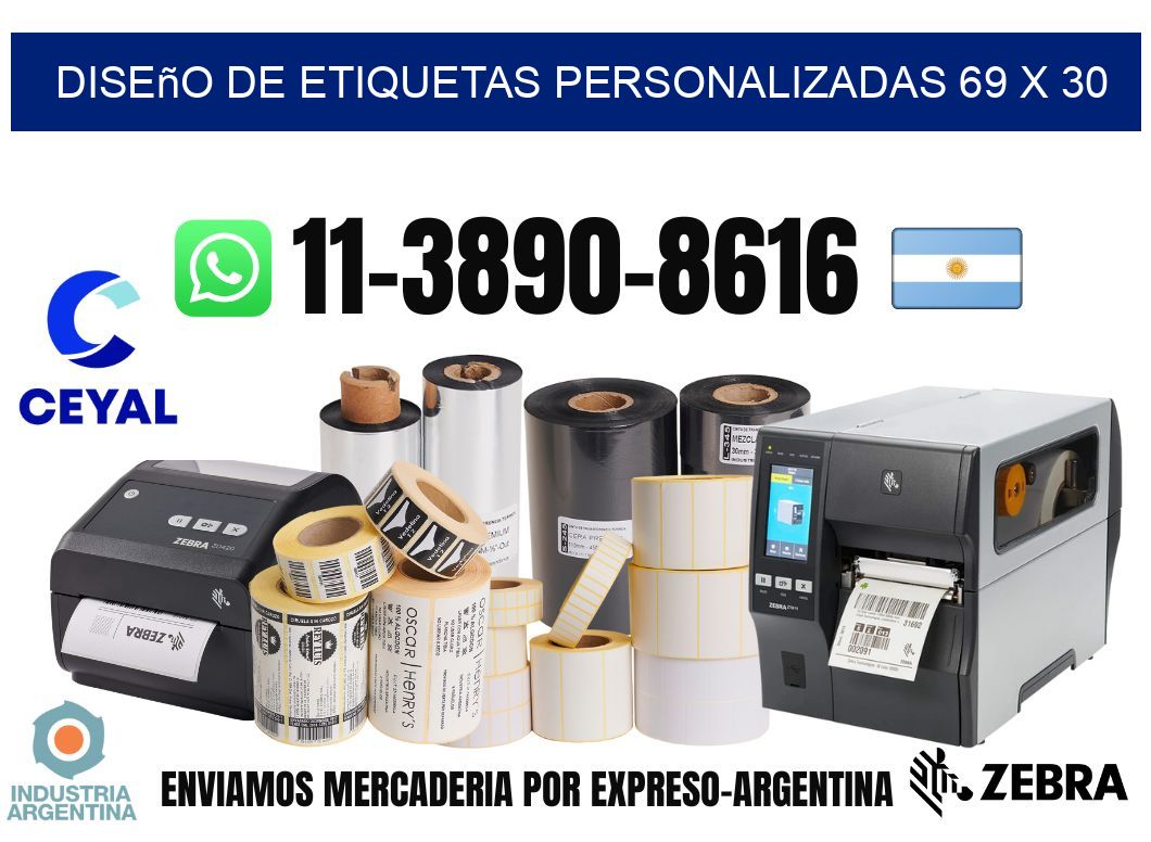 diseño de etiquetas personalizadas 69 x 30