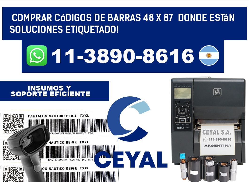 Comprar códigos de barras 48 x 87  donde están soluciones etiquetado!