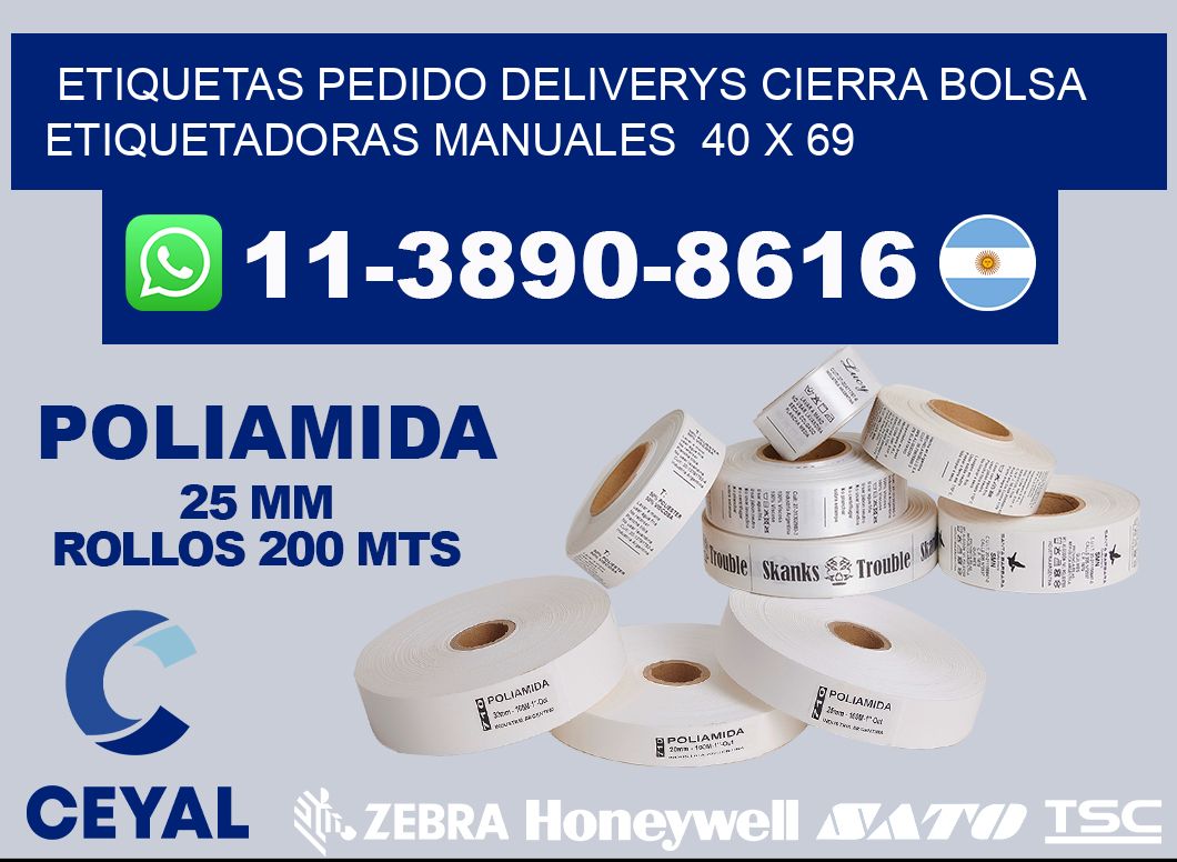 etiquetas pedido deliverys cierra bolsa  Etiquetadoras Manuales  40 x 69