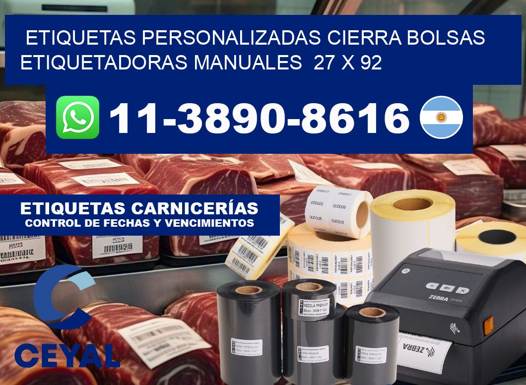 etiquetas personalizadas cierra bolsas Etiquetadoras Manuales 27 x 92