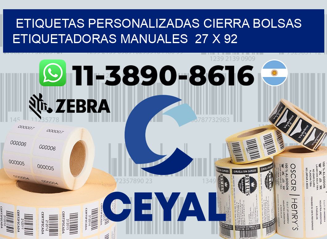 etiquetas personalizadas cierra bolsas Etiquetadoras Manuales 27 x 92