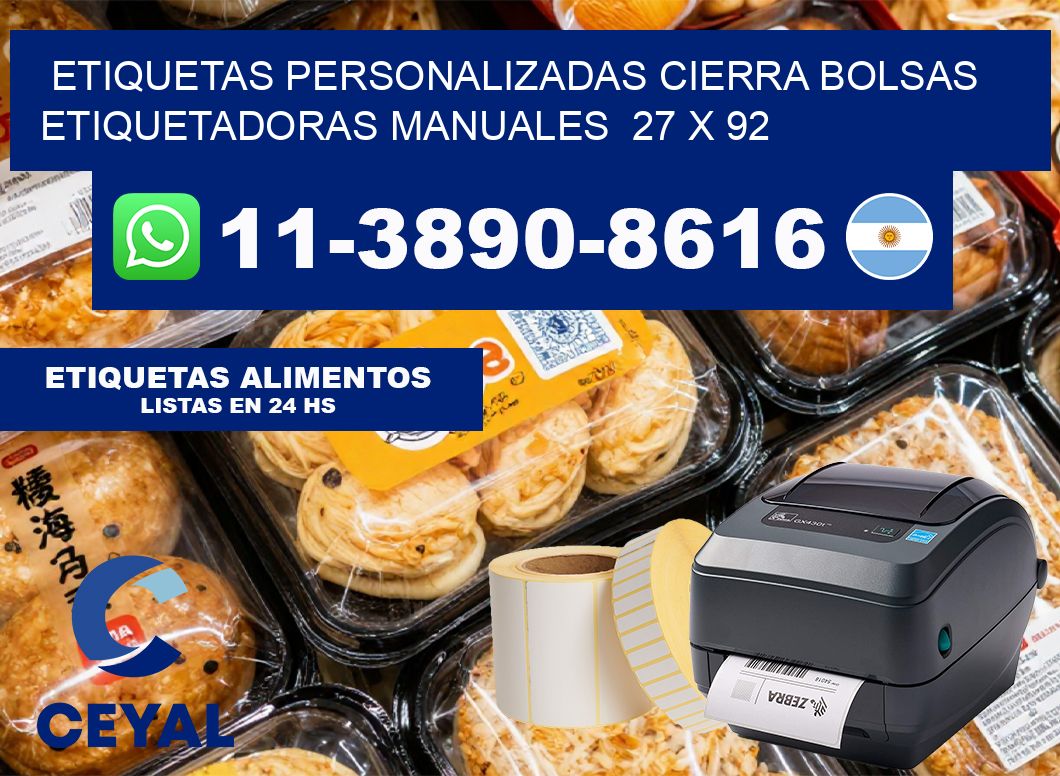 etiquetas personalizadas cierra bolsas  Etiquetadoras Manuales  27 x 92
