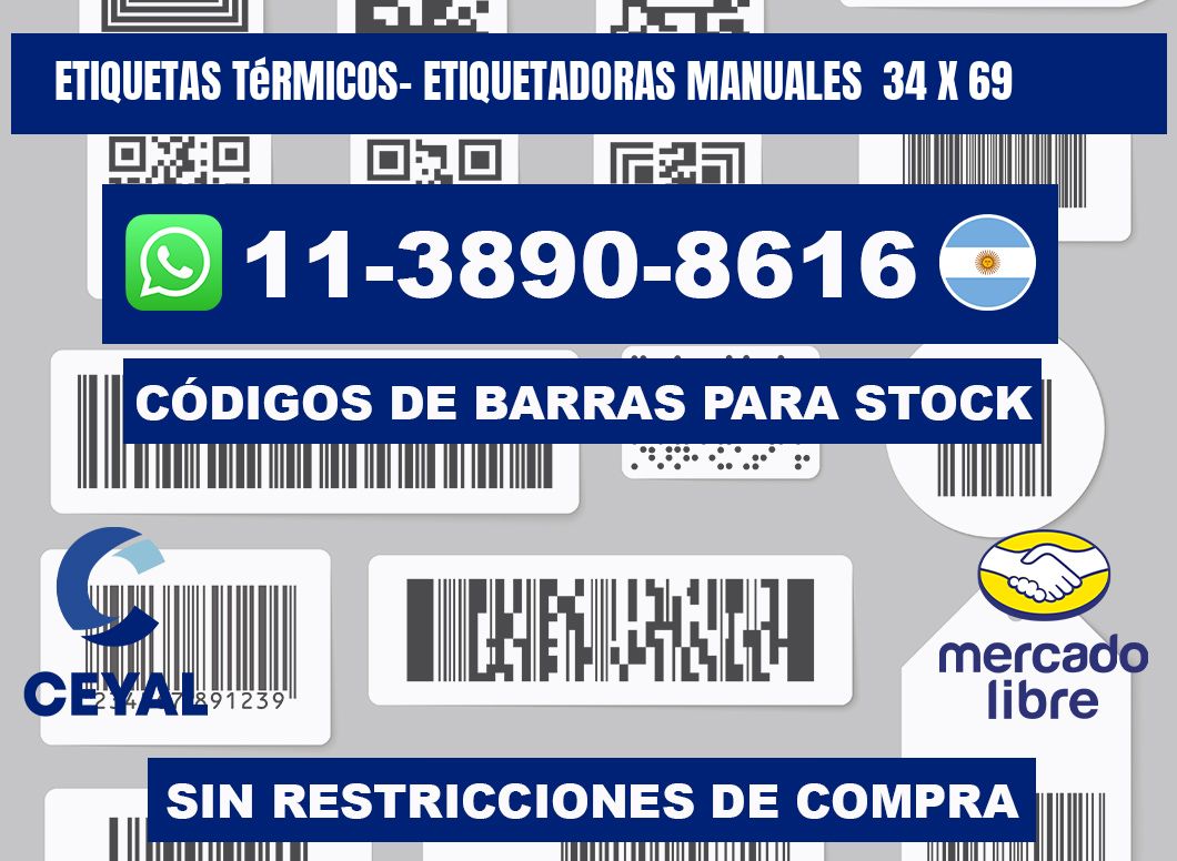 etiquetas térmicos- Etiquetadoras Manuales  34 x 69