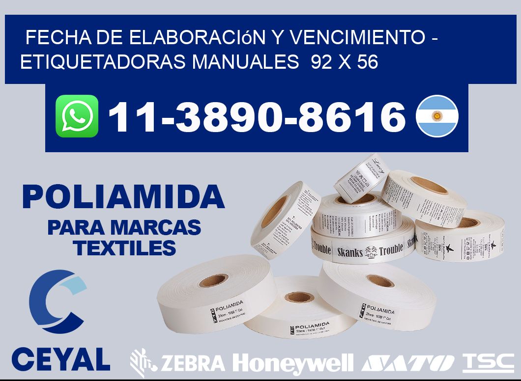 fecha de elaboración y vencimiento - Etiquetadoras Manuales  92 x 56