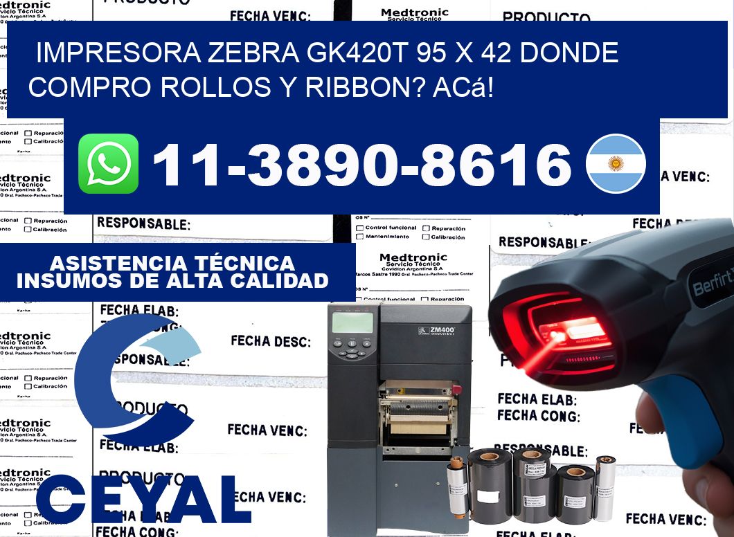 impresora zebra gk420t 95 x 42 Donde compro rollos y ribbon? Acá!