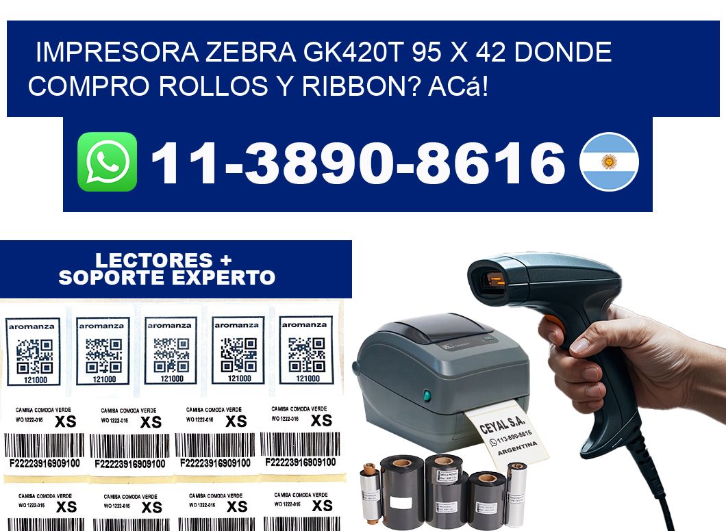 impresora zebra gk420t 95 x 42 Donde compro rollos y ribbon? Acá!