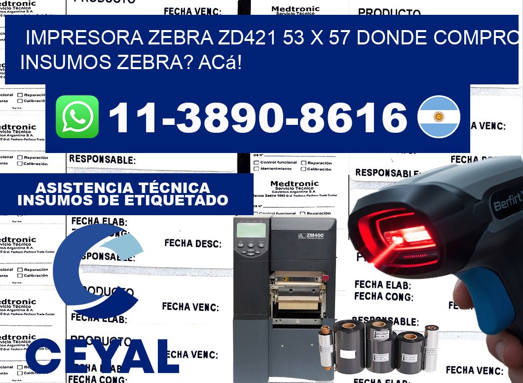 impresora zebra zd421 53 x 57 Donde compro insumos zebra? Acá!