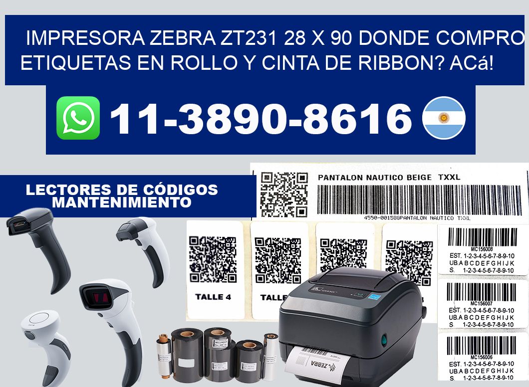 impresora zebra zt231 28 x 90 Donde compro etiquetas en rollo y cinta de ribbon? Acá!