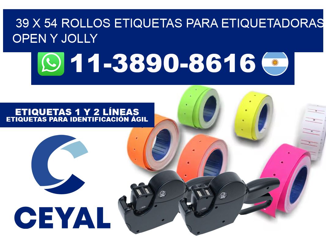 39 x 54 Rollos etiquetas para etiquetadoras open y jolly