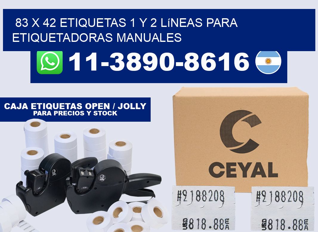 83 x 42 Etiquetas 1 y 2 líneas para etiquetadoras manuales