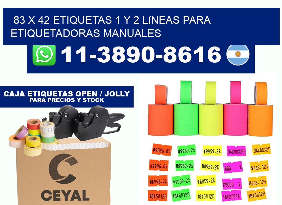 83 x 42 Etiquetas 1 y 2 líneas para etiquetadoras manuales