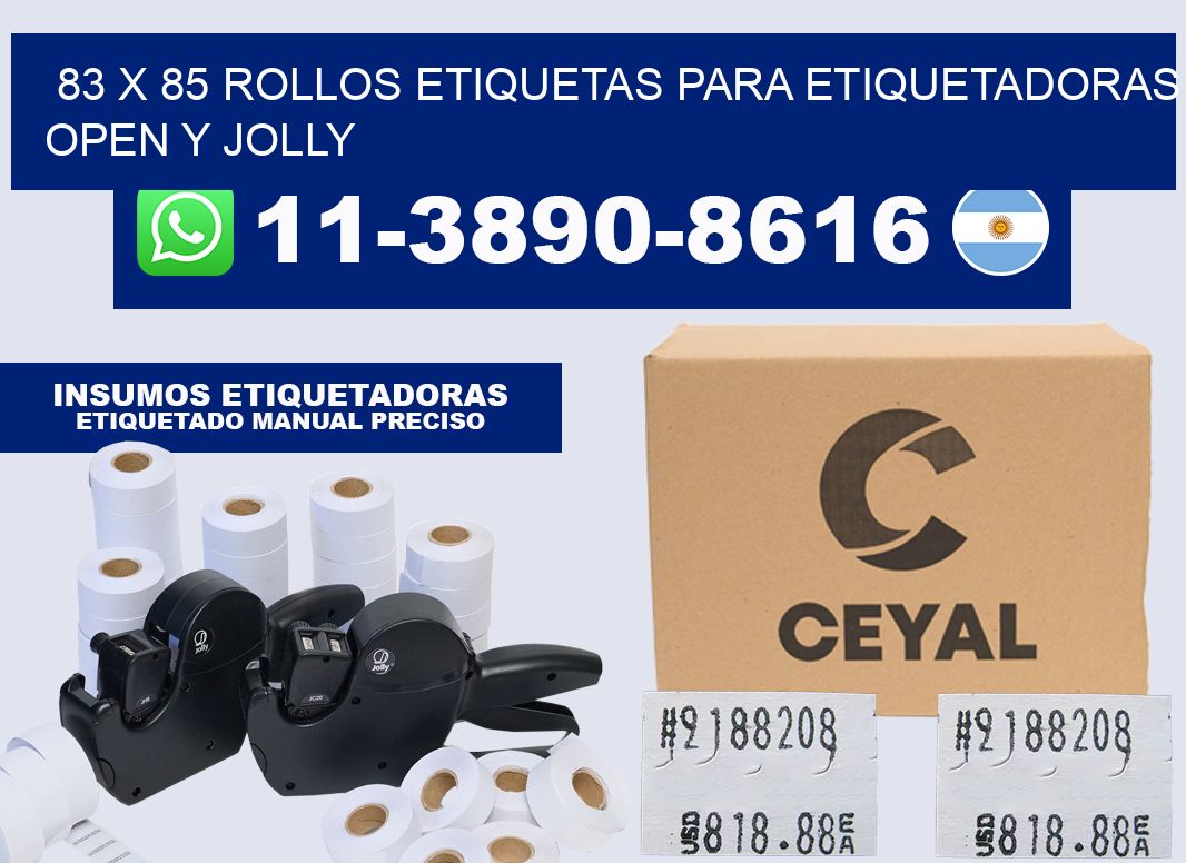 83 x 85 Rollos etiquetas para etiquetadoras open y jolly