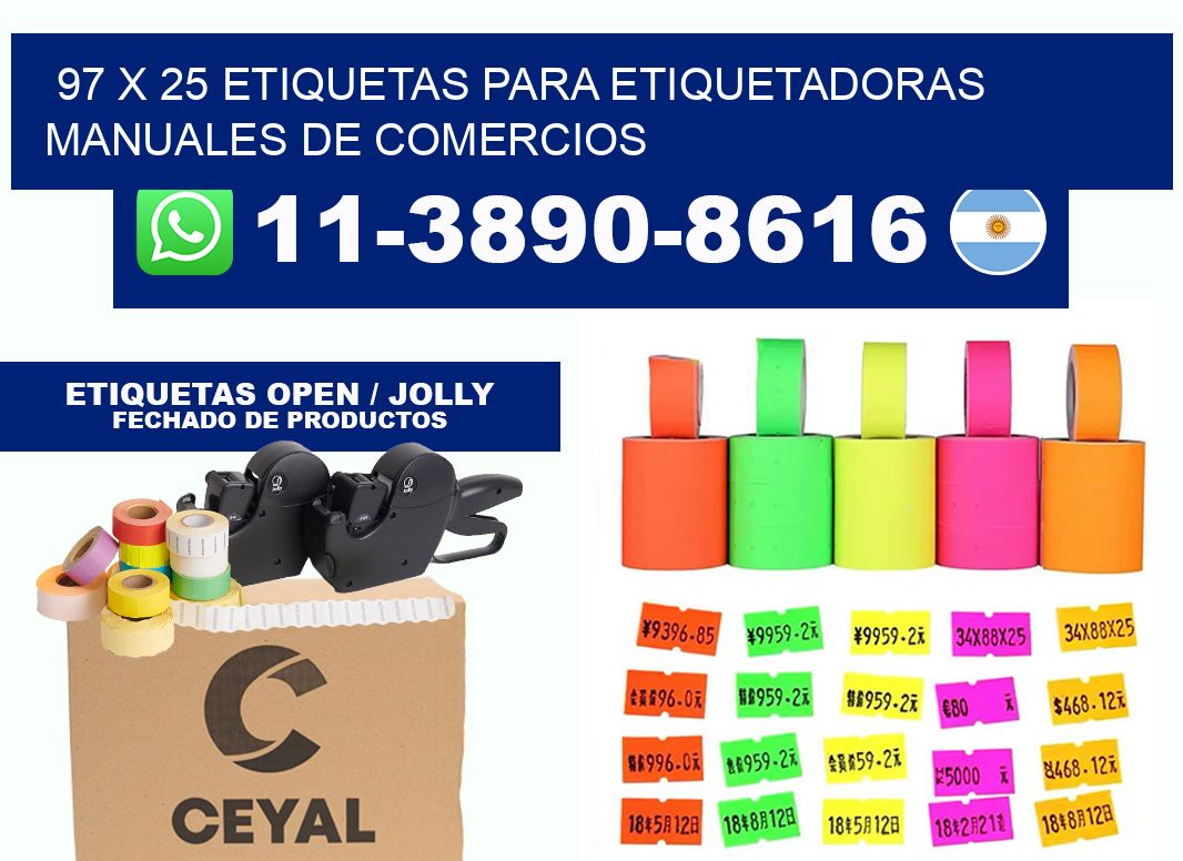 97 x 25 etiquetas para etiquetadoras manuales de comercios