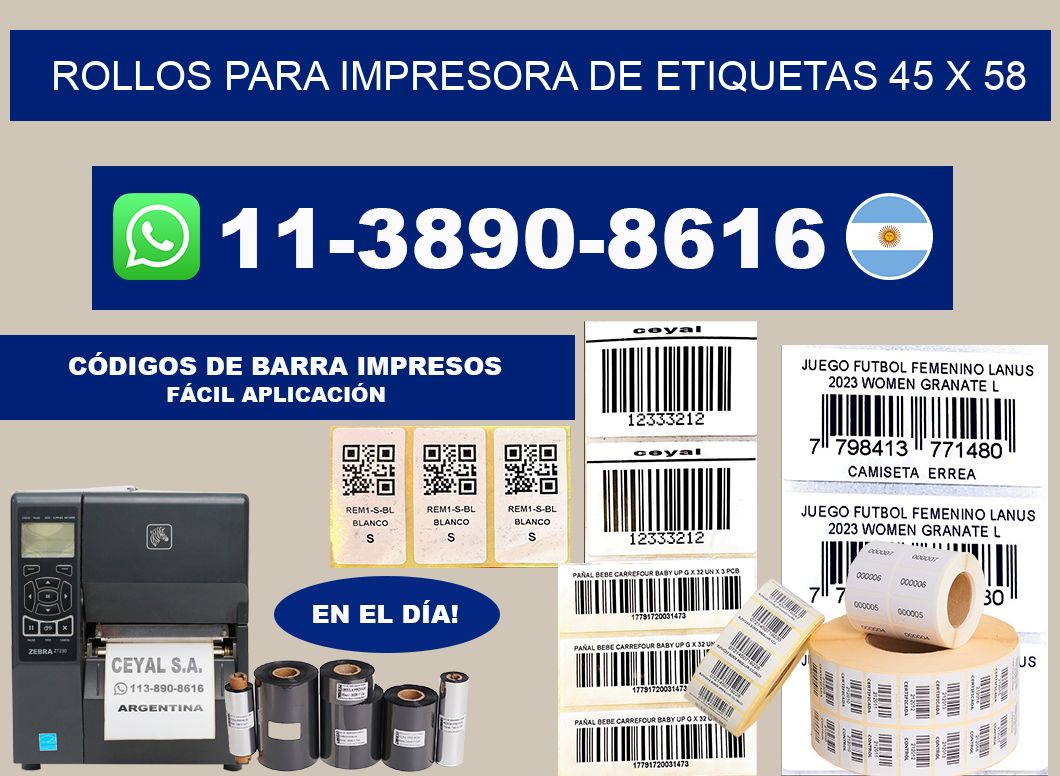 rollos para impresora de etiquetas 45 x 58