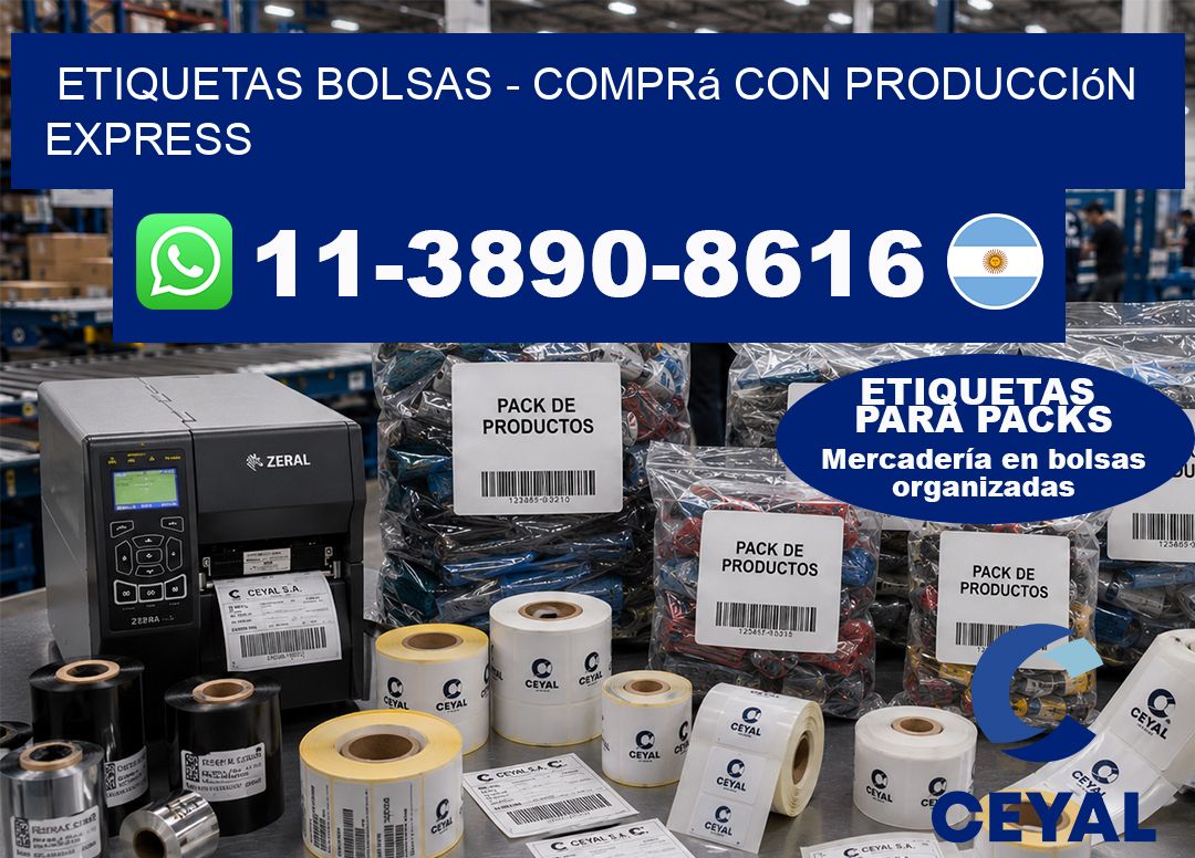 ETIQUETAS BOLSAS - Comprá con producción express