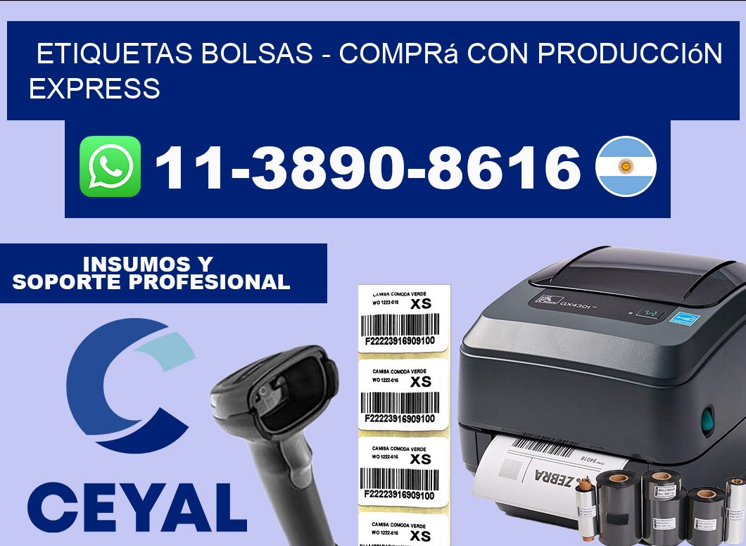 ETIQUETAS BOLSAS - Comprá con producción express