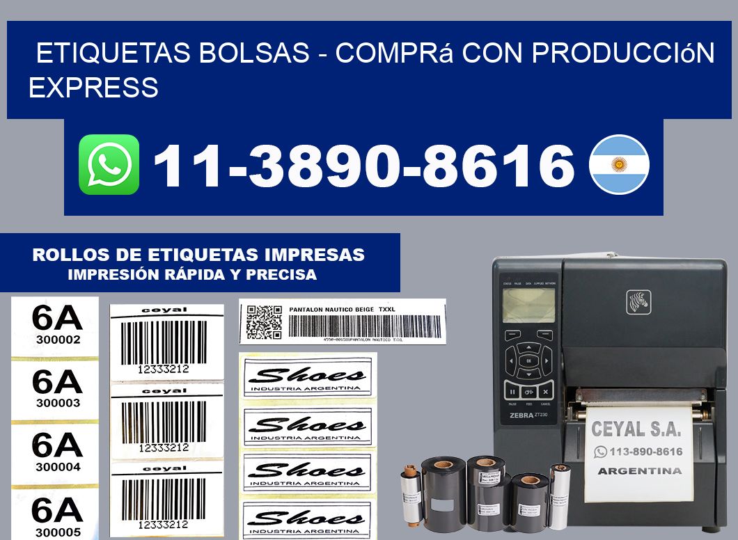 ETIQUETAS BOLSAS - Comprá con producción express